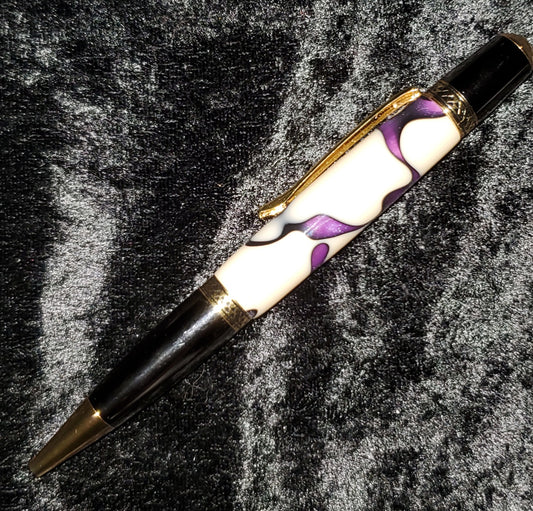 Pacifica Pen in Ivory with Purple Shimmer Ribbon