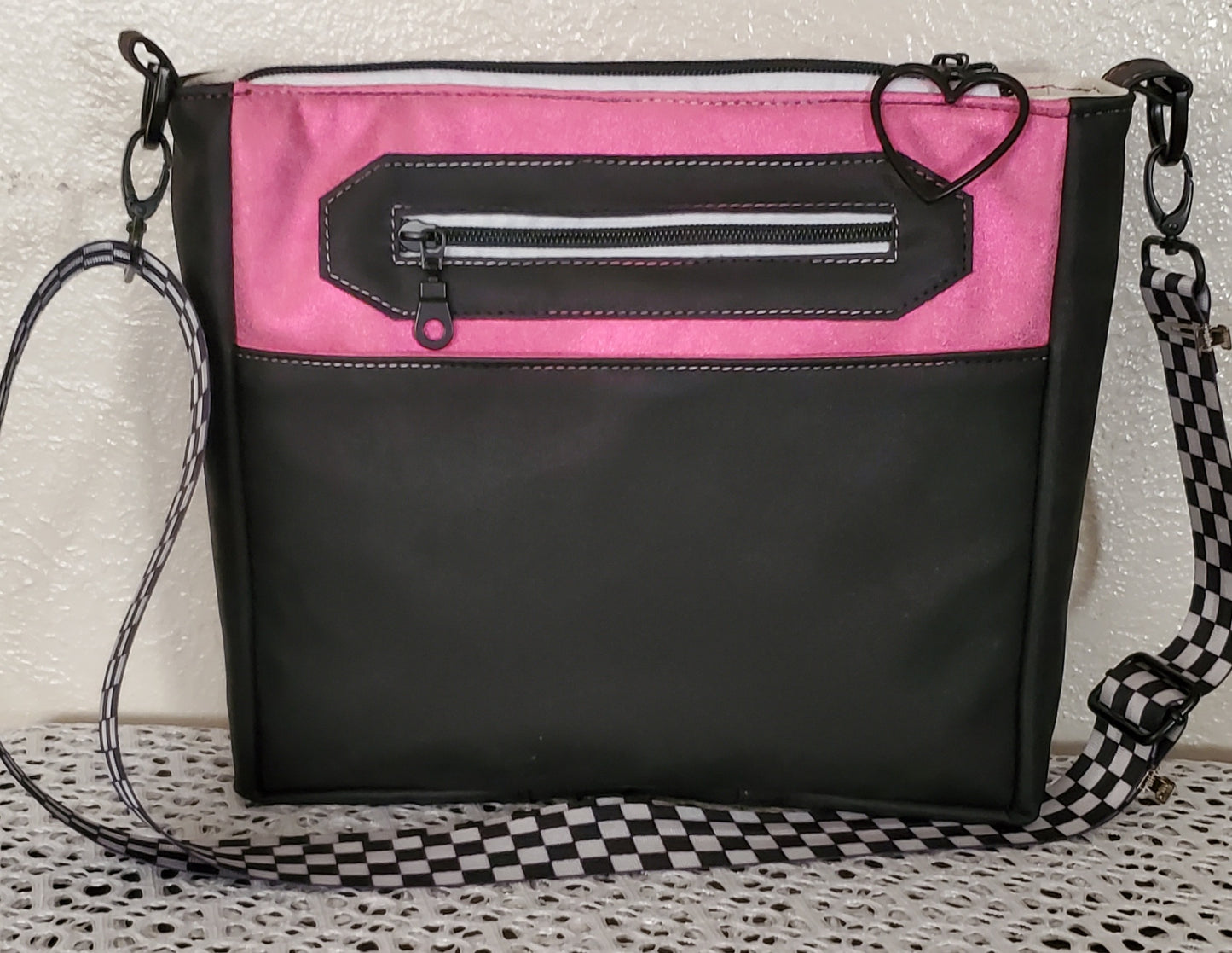 Sassy Crossbody in Hot Pink Sparkle and Black